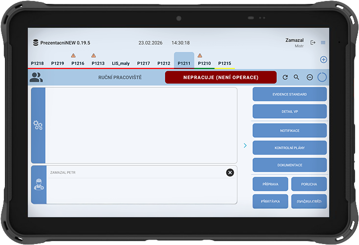Manta Terminál — prostoj Nepracuje (není operace)